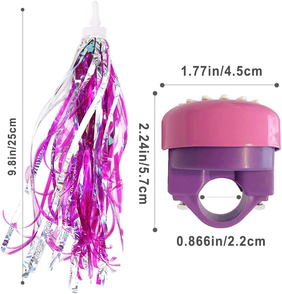 Kids Bike Bell and Streamers for Girls - 1 Pack Flower Bicycle Bell with 2 Pack Bike Streamers for Children'S Bike Accessories