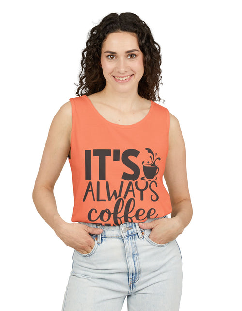 Load image into Gallery viewer, Coffee Time Tank Top, Stylish Unisex Tee, Coffee Lover Gift, Summer Fashion, Relaxed Vibe, Casual Wear
