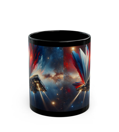 Cosmic Escape Mug, Black Coffee Mug, Space-Themed Gift, Sci-Fi Mug, Book Lover's Mug, 11oz & 15oz, Unique Cosmic Artwork
