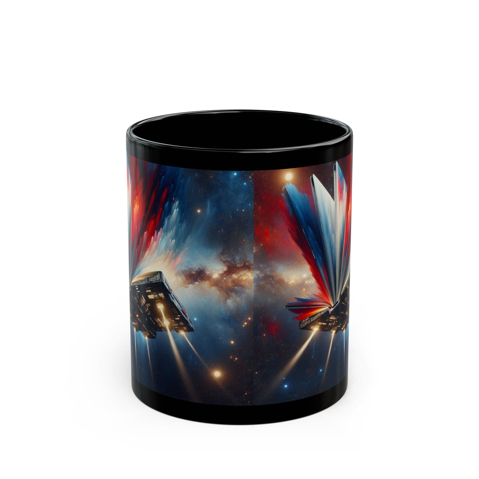 Cosmic Escape Mug, Black Coffee Mug, Space-Themed Gift, Sci-Fi Mug, Book Lover's Mug, 11oz & 15oz, Unique Cosmic Artwork