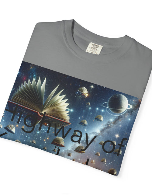 Load image into Gallery viewer, Highway of Knowledge Unisex Garment-Dyed T-shirt, Casual Tee, Gift for Readers, Book Lovers T-shirt, Unique Graphic Tee, Educational Apparel
