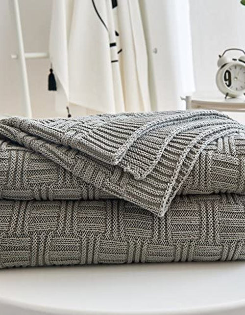 Load image into Gallery viewer, Cotton Gray Cable Knit Throw Blanket for Couch Chairs Bed Beach , Home Decorative Grey Knitted Blanket , 50 X 60 Inch with a Washing Bag ,Silk Bow Tie Package
