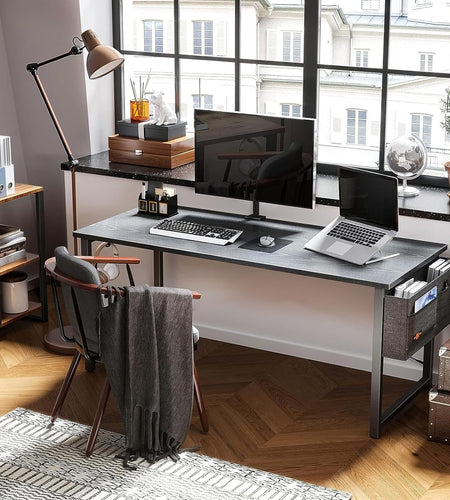 63 Inch Super Large Computer Writing Desk Gaming Sturdy Home Office Desk, Work Desk with a Storage Bag and Headphone Hook, Black