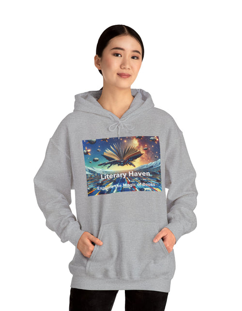 Load image into Gallery viewer, Literary Haven Hoodie, Cozy Book Lover Sweatshirt, Gifts for Readers, Bookworm Apparel, Literary Themed Clothing, Unique Reading Gift
