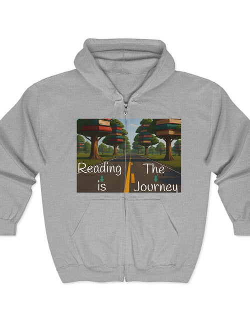 Load image into Gallery viewer, Reading Is the Journey Zip-Up Hoodie — Knowledge Is the Destination
