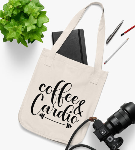 Coffee & Cardio Organic Canvas Tote Bag | Gym Tote, Eco-Friendly, Workout Accessories, Gift for Fitness Lovers, Everyday Use