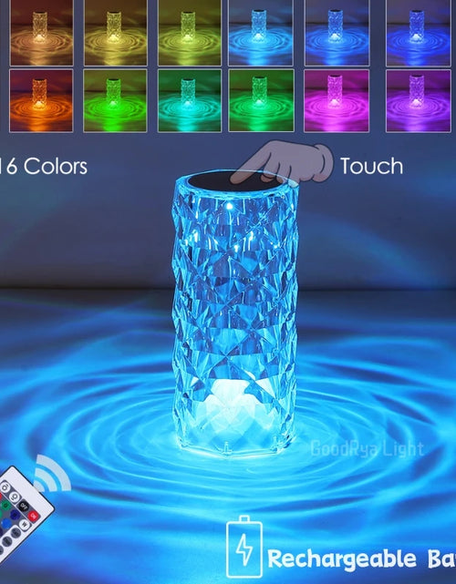 Load image into Gallery viewer, 3/16 Colour LED Crystal Table Lamp Rechargeable Touch Rose Romantic Night Lamp Bedroom Bedside Lamp Living Room Bar Decoration
