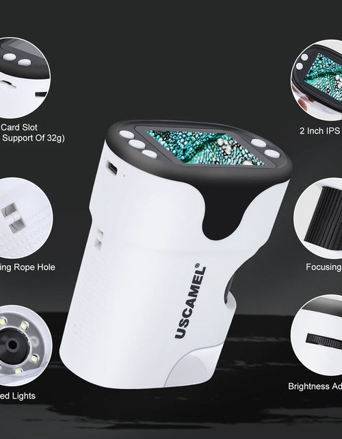 Load image into Gallery viewer, Pocket Digital Microscope for Kids 200X-1000X Handheld Microscope Toy for Children 2&quot; Screen Microscope with LED Light 6 Slides, White
