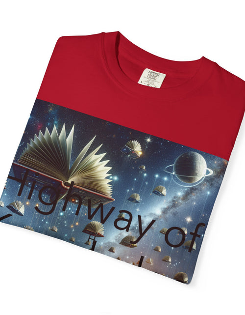 Load image into Gallery viewer, Highway of Knowledge Unisex Garment-Dyed T-shirt, Casual Tee, Gift for Readers, Book Lovers T-shirt, Unique Graphic Tee, Educational Apparel
