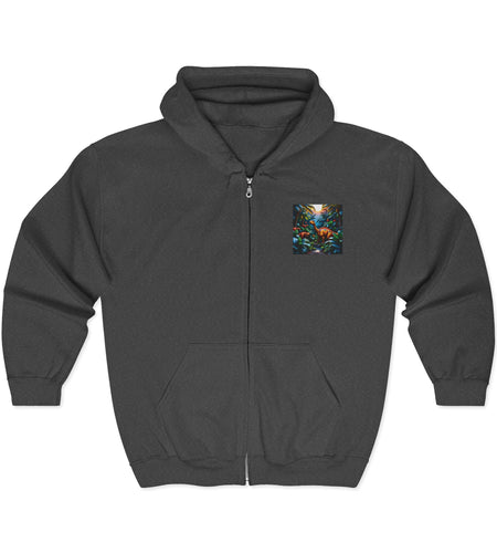 Cozy Dinosaur Zip-Up Hoodie — Artistic Unisex Dinosaur Sweatshirt