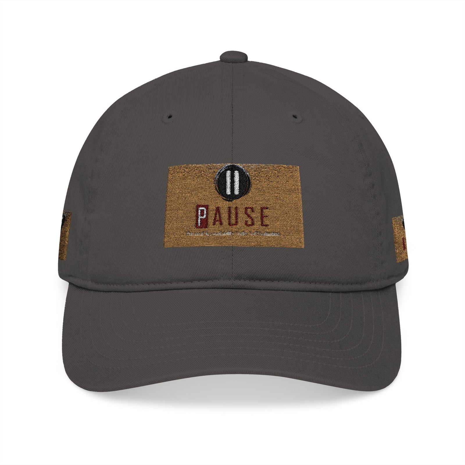 Cap Embroidered with 'Pause' Design