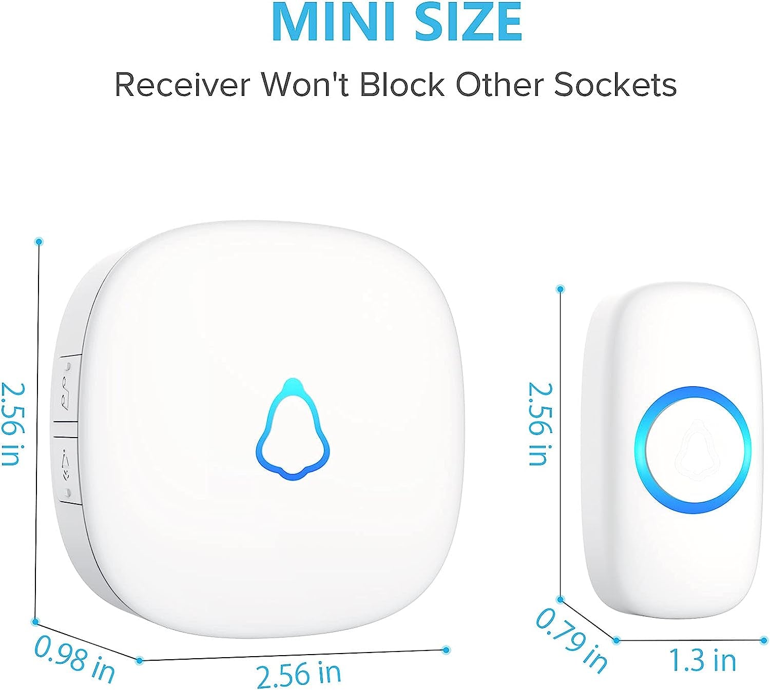Wireless Doorbell, Easy Installation, Waterproof, Adjustable Volume, 58 Chimes, Colorful LED, 1000Ft Range, M520+F55, White