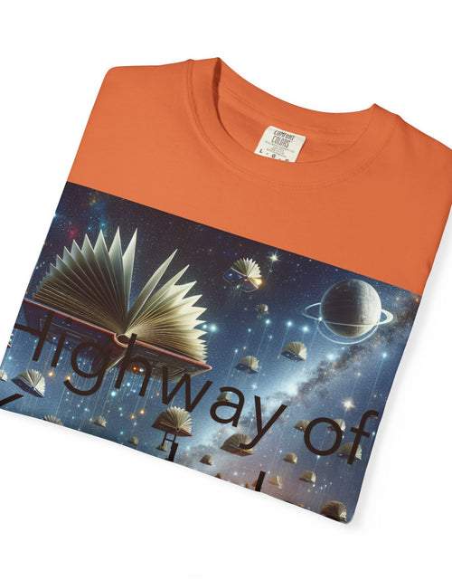 Load image into Gallery viewer, Highway of Knowledge Unisex Garment-Dyed T-shirt, Casual Tee, Gift for Readers, Book Lovers T-shirt, Unique Graphic Tee, Educational Apparel
