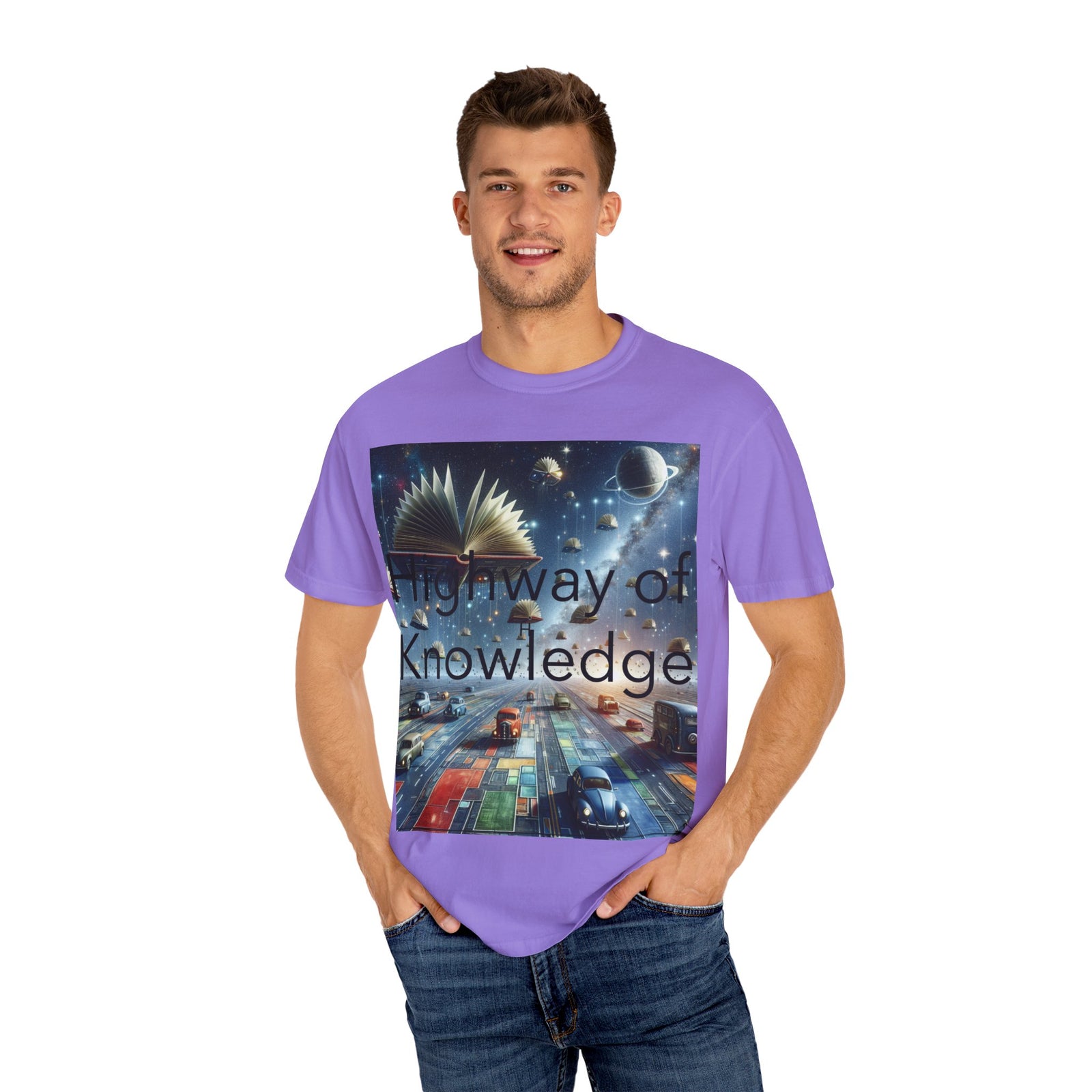 Highway of Knowledge Unisex Garment-Dyed T-shirt, Casual Tee, Gift for Readers, Book Lovers T-shirt, Unique Graphic Tee, Educational Apparel