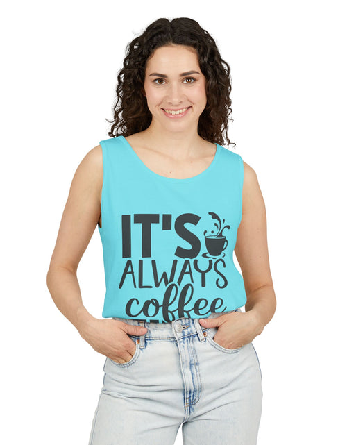 Load image into Gallery viewer, Coffee Time Tank Top, Stylish Unisex Tee, Coffee Lover Gift, Summer Fashion, Relaxed Vibe, Casual Wear
