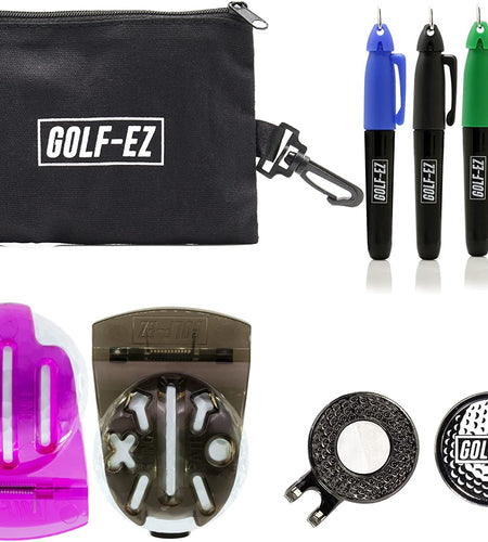 TRI-LINE Golf Ball Alignment Kit with Hat Clip Ball Marker and Carry Case | Swing Path Arrows & Ball Identifiers