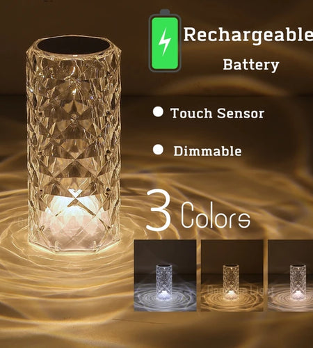 3/16 Colour LED Crystal Table Lamp Rechargeable Touch Rose Romantic Night Lamp Bedroom Bedside Lamp Living Room Bar Decoration