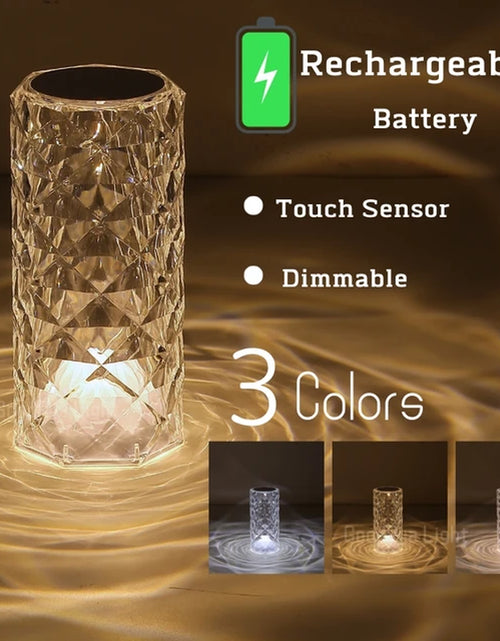 Load image into Gallery viewer, 3/16 Colour LED Crystal Table Lamp Rechargeable Touch Rose Romantic Night Lamp Bedroom Bedside Lamp Living Room Bar Decoration
