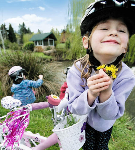 Kids Bike Bell and Streamers for Girls - 1 Pack Flower Bicycle Bell with 2 Pack Bike Streamers for Children'S Bike Accessories