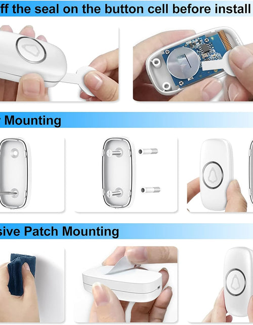 Load image into Gallery viewer, Wireless Doorbell, Easy Installation, Waterproof, Adjustable Volume, 58 Chimes, Colorful LED, 1000Ft Range, M520+F55, White

