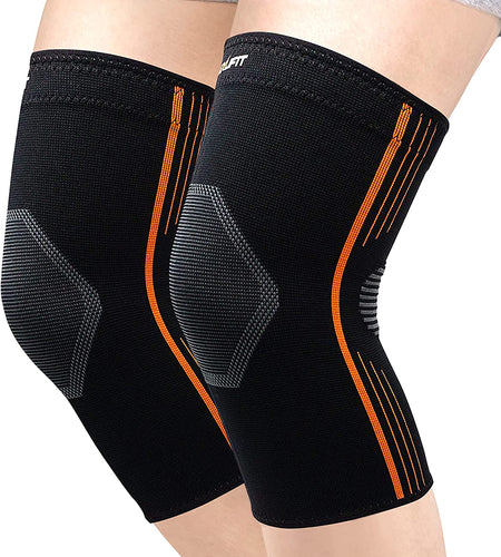 ® - Compression Knee Sleeves, Medical-Grade Knee Compression Sleeve Women and Men for Crossfit to Reduce Knee Pain In, Weightlifting, and Gym Knee Support, Orange, Small, Pack of 2