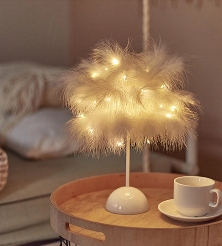 Feather Lamp,Lamps for Night Stands,Nightstand Lamp, Bedroom Table Lamp, Decorations for Bedroom, Mother'S Day Gifts(White)