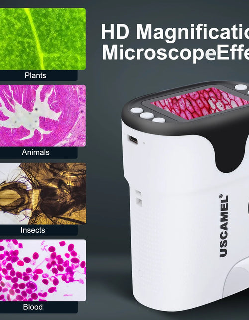 Load image into Gallery viewer, Pocket Digital Microscope for Kids 200X-1000X Handheld Microscope Toy for Children 2&quot; Screen Microscope with LED Light 6 Slides, White
