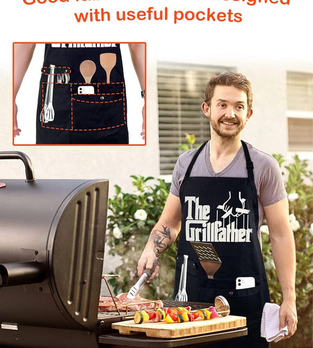 Funny Cooking Chef Apron with Pockets BBQ Kitchen Work Aprons Birthday Dad Creative Gifts