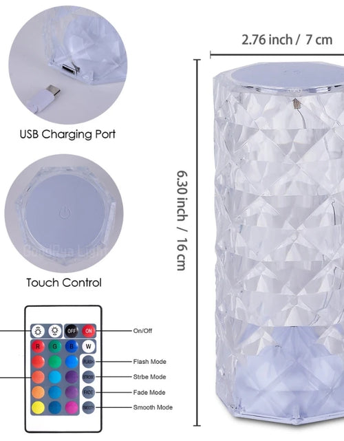 Load image into Gallery viewer, 3/16 Colour LED Crystal Table Lamp Rechargeable Touch Rose Romantic Night Lamp Bedroom Bedside Lamp Living Room Bar Decoration
