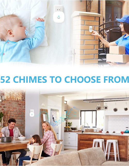 Load image into Gallery viewer, Wireless Doorbell, Easy Installation, Waterproof, Adjustable Volume, 58 Chimes, Colorful LED, 1000Ft Range, M520+F55, White
